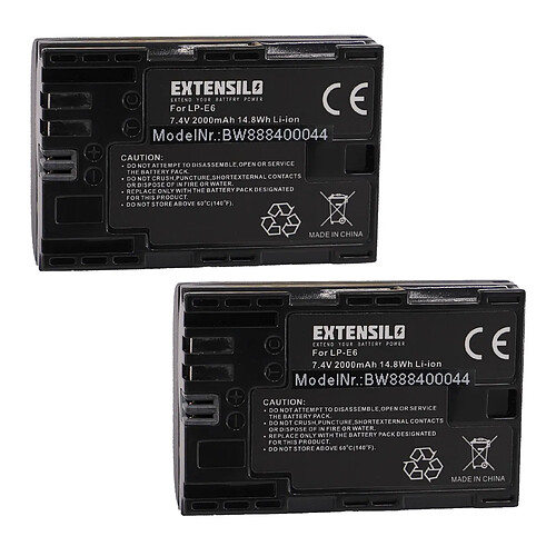 Vhbw EXTENSILO 2x Batteries compatible avec Tether Tools Air Direct appareil photo, reflex numérique (2000mAh, 7,4V, Li-ion)