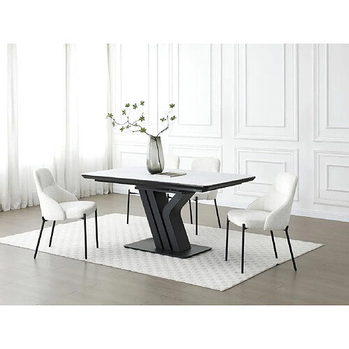 Vente-Unique Table à manger extensible 6 à 8 personnes en céramique, MDF et métal - Effet marbre blanc et Noir - MERIANI