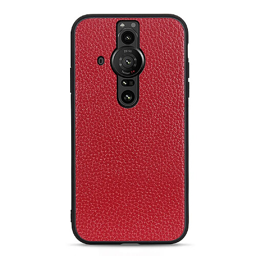 Coque en TPU + cuir véritable texture litchi, anti-rayures rouge pour votre Sony Xperia Pro-I