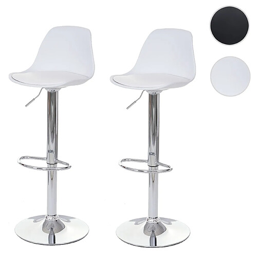 Mendler 2x Tabouret de bar HWC-B14, cuir synthétique ~ blanc