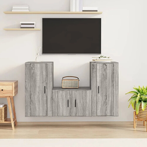 Maison Chic Ensemble de meubles TV 3 pcs pour salon - Sonoma gris Bois d'ingénierie -MN67506