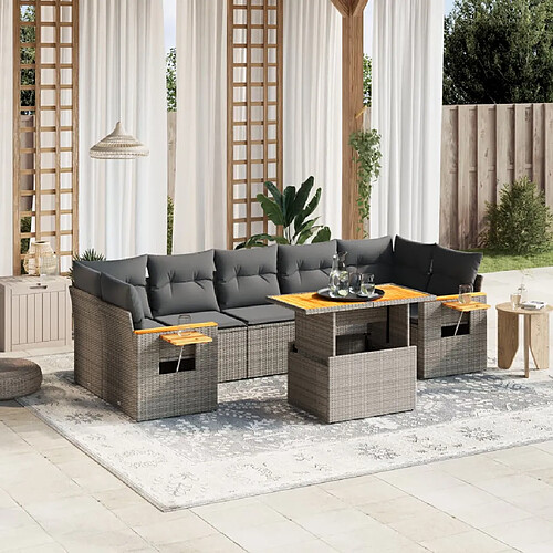 vidaXL Salon de jardin 8 pcs avec coussins gris résine tressée