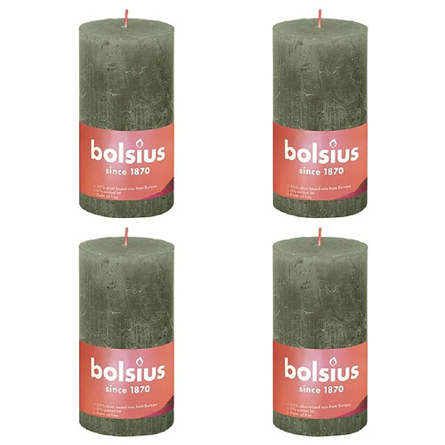 Bolsius Bougies pilier rustiques Shine 4 pcs 130x68 mm Vert olive