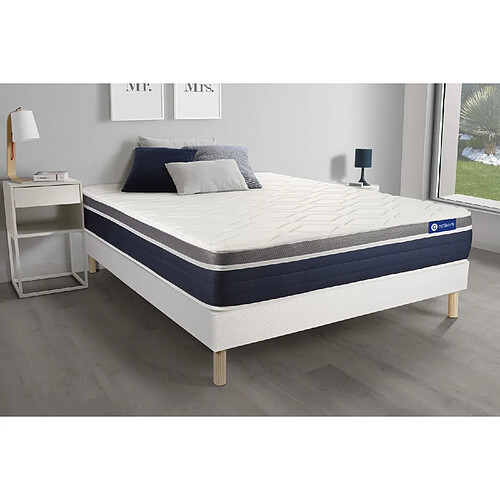 ACTISOM Ensemble ACTILATEX CONFORT Matelas Latex+mémoire de forme 140x200 cm Maxi épaisseur 7zones de confort + sommier KIT blanc