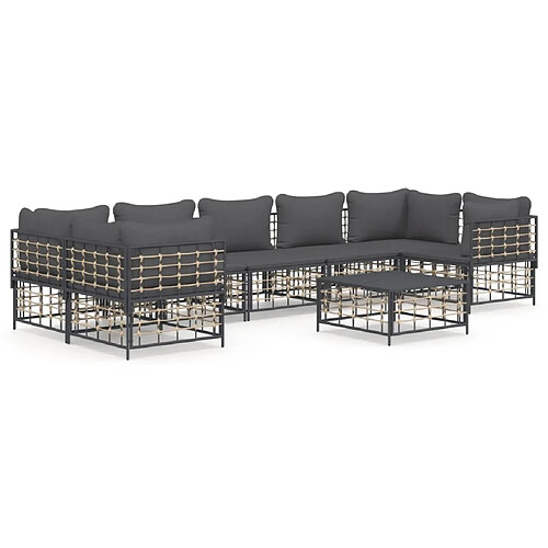 Maison Chic Salon de jardin 8 pcs + coussins - Mobilier/Meubles de jardin - Table et chaises d'extérieur anthracite résine tressée -MN12684