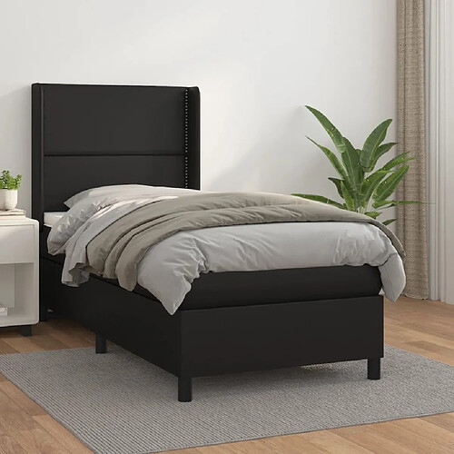 Maison Chic Lit Adulte - Lit simple Lit à sommier tapissier avec matelas moelleux - Meuble de Chambre - Noir 90x200 cm Similicuir -MN97152