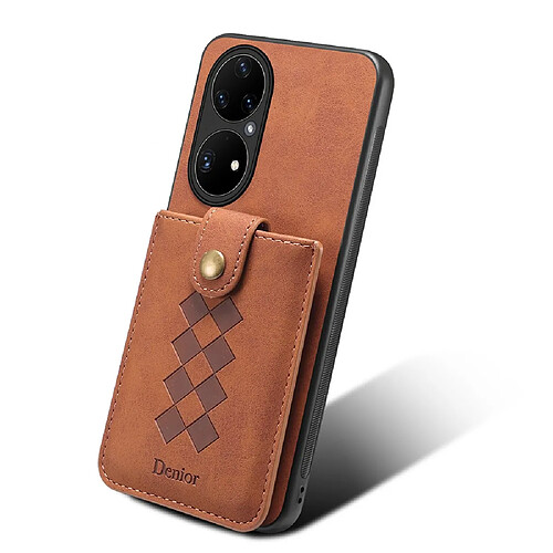 Coque en TPU + PU porte-carte détachable, hybride marron pour votre Huawei P50