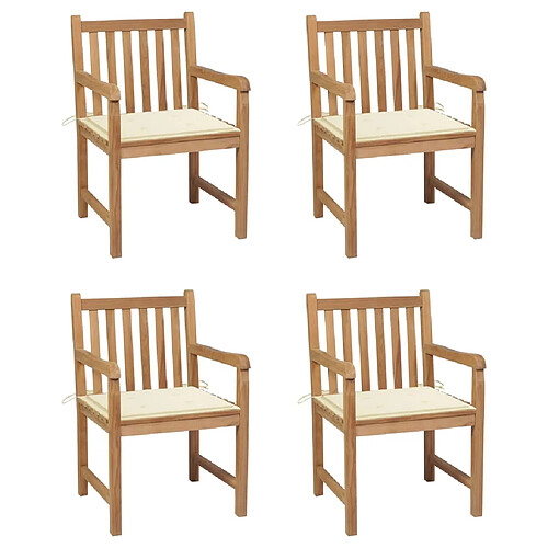 vidaXL Chaises de jardin lot de 4 et coussins crème bois teck solide