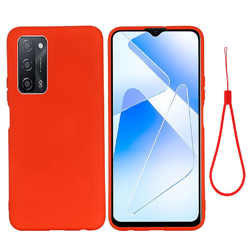 Coque en silicone Liquide de couleur unie avec sangle souple rouge pour votre Oppo A55 5G/A54 4G