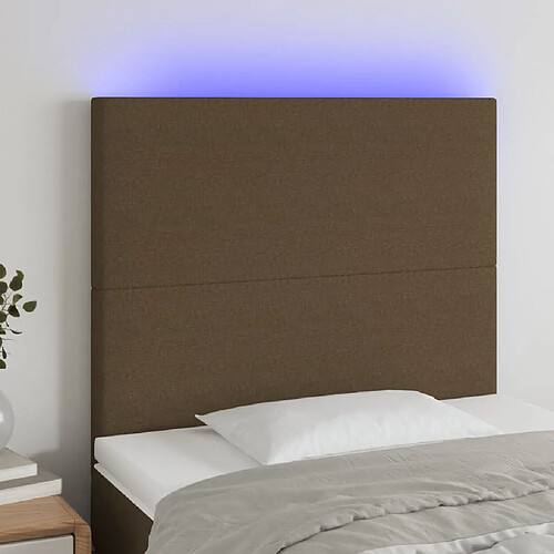 vidaXL Tête de lit à LED Marron foncé 90x5x118/128 cm Tissu