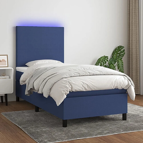 Sommier à lattes,Cadre à lattes de lit et matelas et LED pour Adulte Bleu 100x200 cm Tissu -MN43949