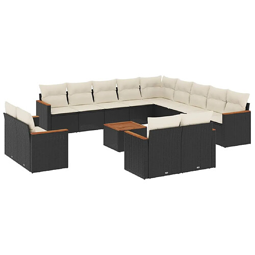 Maison Chic Salon de jardin avec coussins 14 pcs, Ensemble Tables et chaises de jardin, noir résine tressée -GKD960360