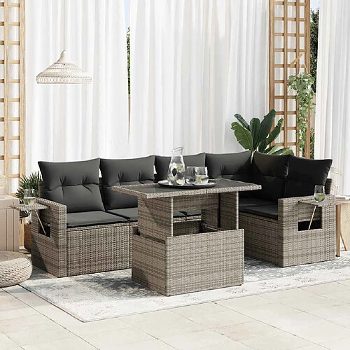 vidaXL Salon de jardin 6 pcs avec coussins gris résine tressée