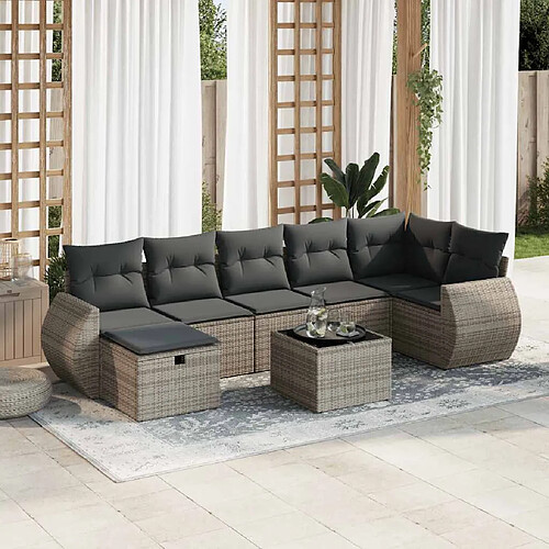 vidaXL Salon de jardin 8 pcs avec coussins gris résine tressée