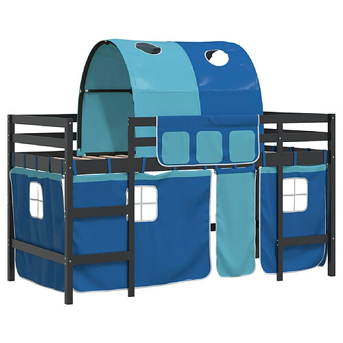 Vidaxl Lit mezzanine enfants et tunnel bleu 90x200cm bois pin massif