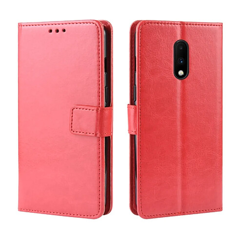 Wewoo Housse Coque en cuir à rabat horizontal Texture rétro Crazy Horse pour OnePlus 7avec porte-cartes et fentes cartes et cadre photo Rouge