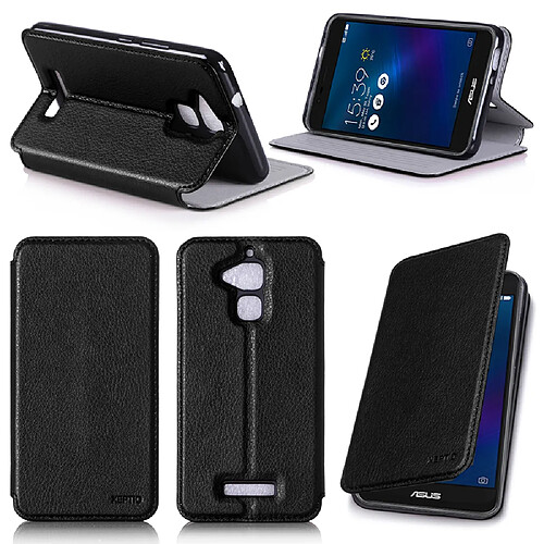 Xeptio Etui luxe Asus Zenfone 3 MAX ZC520TL noir avec stand - Housse pochette