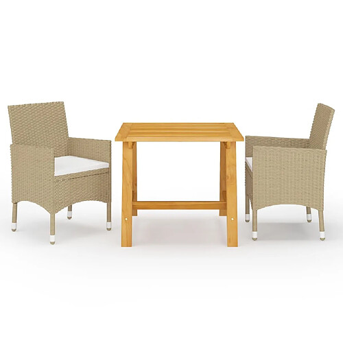 Salle à manger de jardin 3 pcs,Table et chaise à dîner Beige -MN52994