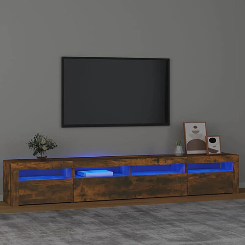 vidaXL Meuble TV avec lumières LED Chêne fumé 240x35x40 cm