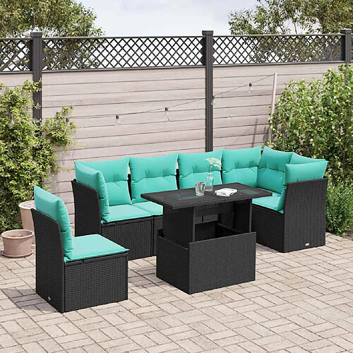 vidaXL Salon de jardin 6 pcs avec coussins noir résine tressée