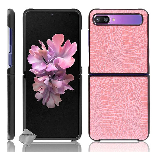 Htdmobiles Coque rigide simili cuir crocodile pour Samsung Galaxy Z Flip / Z Flip 5G - ROSE