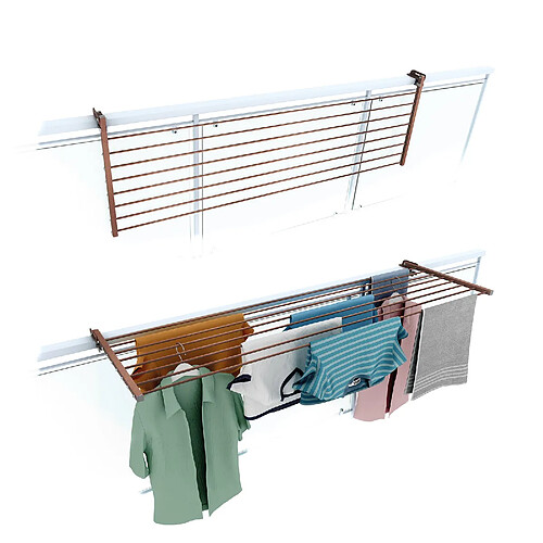 Foxydry Duo 162, Etendoir à linge pliant pour balustrades, extérieurs et balcons, Largeur 162 cm Corten