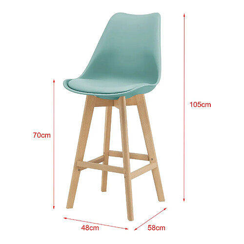 Helloshop26 Lot de 6 tabourets de bar plastique synthétique hêtre 105x48x58 cm menthe 03_0008727