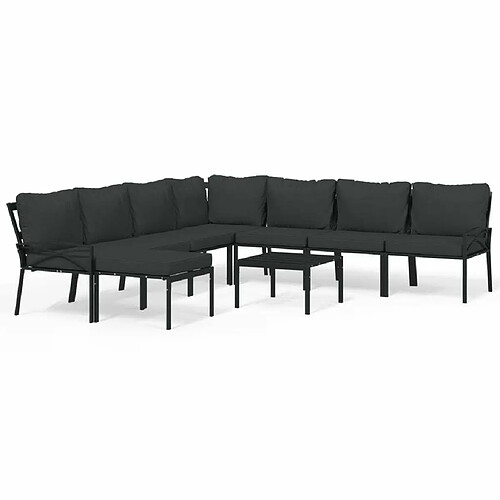 Maison Chic Salon de jardin 9 pcs + coussins - Mobilier/Meubles de jardin - Table et chaises d'extérieur gris acier -MN17139