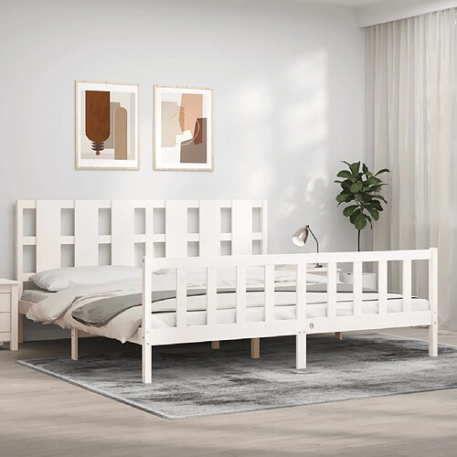 Maison Chic Lit adulte - Cadre Structure de lit avec tête de lit Contemporain blanc 200x200 cm bois massif -MN57283