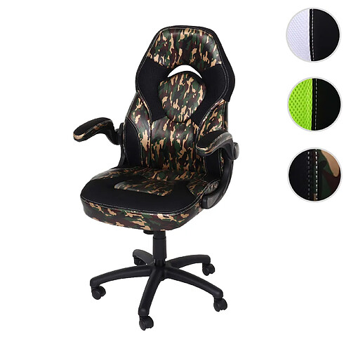 Mendler Chaise de bureau HWC-K13, chaise pivotante Gaming, ergonomique similicuir ~ camouflage-noir