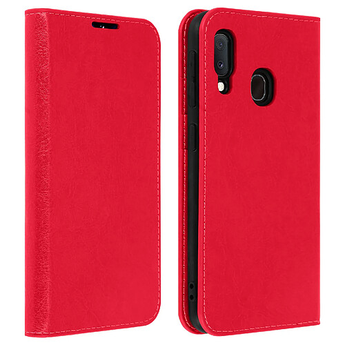 Avizar Étui Galaxy A20e Folio Cuir Véritable Porte cartes Support Vidéo rouge