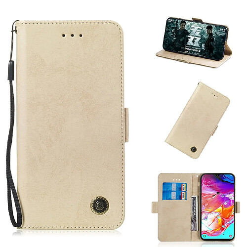 Wewoo Housse Coque Pour Galaxy A70 Retro Etui en cuir PU avec rabat horizontal et porte-cartes Or