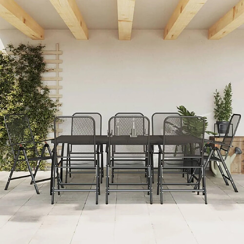 Ensemble à manger de jardin 9 pcs,Table et chaise à dîner anthracite métal maille -MN90223