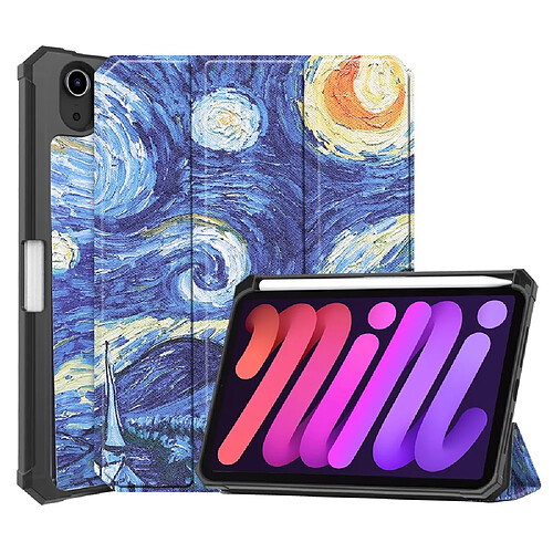 Etui en PU trois volets avec support et porte-stylo nuit étoilée pour votre Apple iPad mini 6 (2021)