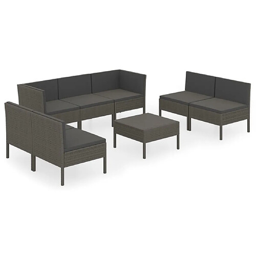 Maison Chic Salon de jardin 8 pcs + coussins - Mobilier/Meubles de jardin - Table et chaises d'extérieur Résine tressée Gris -MN57685