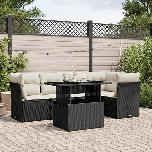 vidaXL Salon de jardin 6 pcs avec coussins noir résine tressée