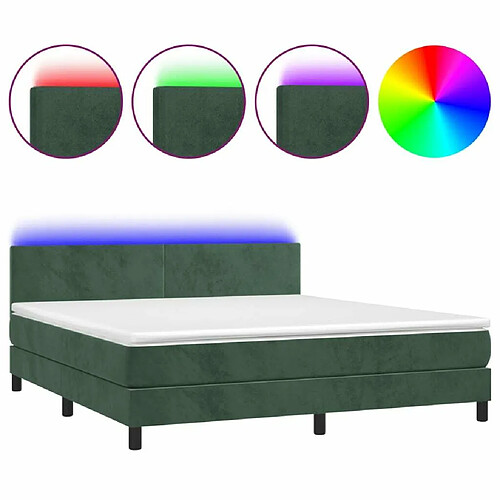 Maison Chic Lit adulte- Lit + matelas,Sommier à lattes de lit avec matelas LED Vert foncé 180x200 cm -GKD72034