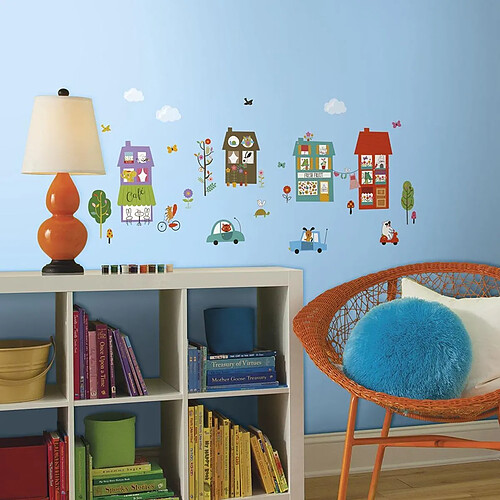 Thedecofactory VILLE - Stickers repositionnables petite ville multicolore avec ses habitants