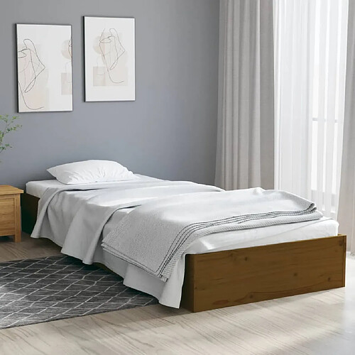 vidaXL Cadre de lit sans matelas marron miel bois massif 75x190 cm