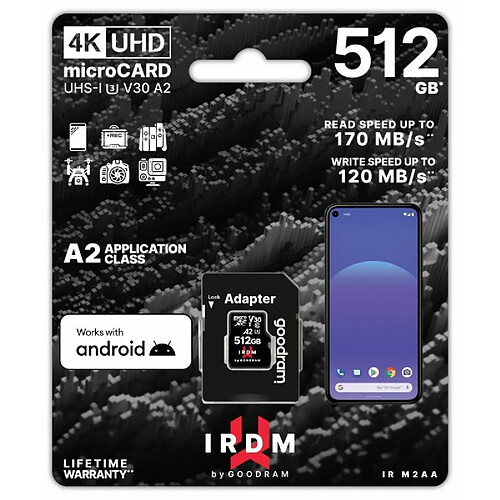 GOODRAM IRDM microSDXC 512GB V30 UHS-I U3 + adaptateur