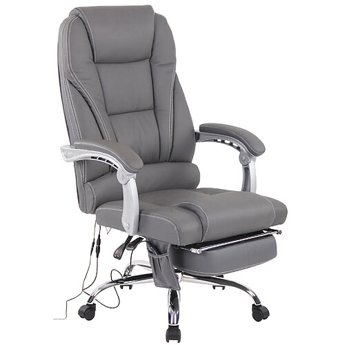 Decoshop26 Fauteuil de bureau avec fonction massage et repose-pieds ajustables en véritable cuir gris 10_0002574