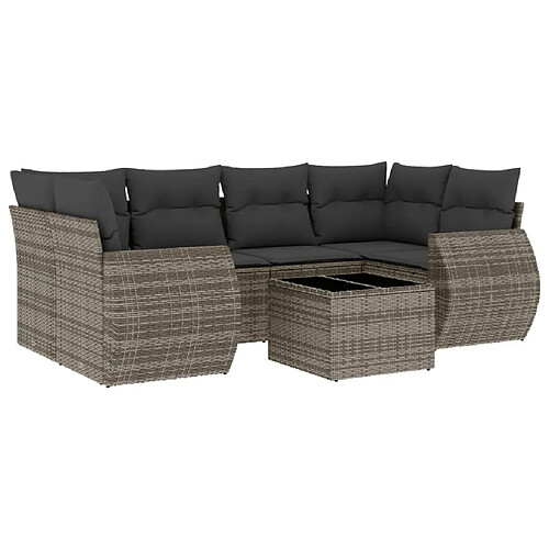 Maison Chic Salon de jardin avec coussins 7 pcs | Ensemble de Table et chaises | Mobilier d'Extérieur gris résine tressée -GKD12851