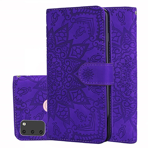 Wewoo Housse Coque Pour Galaxy M30s Motif mollet Mandala Double pliage Design Etui en cuir gaufré avec porte-monnaie et support & fentes cartes Violet