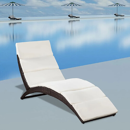 Maison Chic Chaise longue pliable avec coussin | Bain de soleil Relax | Transat Résine tressée Marron -GKD80348