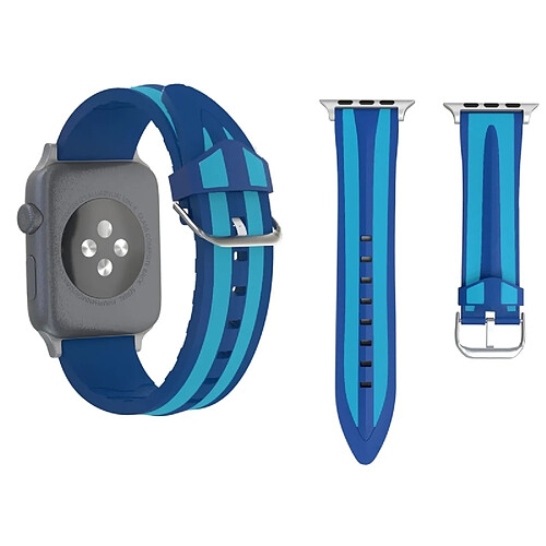 Wewoo Bracelet bleu pour Apple Watch Série 3 & 2 & 1 42mm Mode Double Stripes Silicone de montre