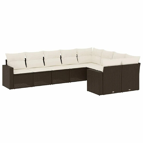 Maison Chic Salon de jardin avec coussins 9 pcs, Ensemble Tables et chaises de jardin, marron résine tressée -GKD650569