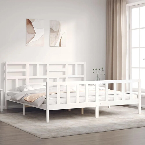 Maison Chic Lit adulte - Cadre Structure de lit avec tête de lit Contemporain blanc 200x200 cm bois massif -MN27709