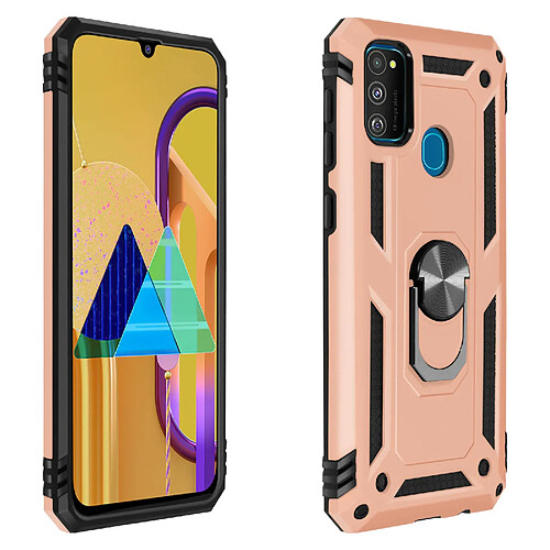 Avizar Coque Galaxy M31 / M30s / M21 Antichoc Bi-matière Bague Support Vidéo Rose Gold