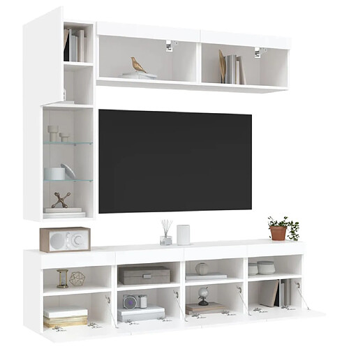 vidaXL Ensemble de meubles TV muraux 7 pcs avec lumières LED blanc