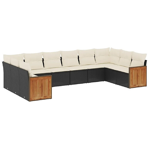 Maison Chic Salon de jardin 10 pcs avec coussins | Ensemble de Table et chaises | Mobilier d'Extérieur noir résine tressée -GKD99500